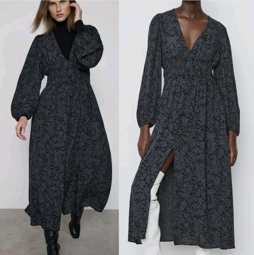 Zara Black Floral Maxi Dress